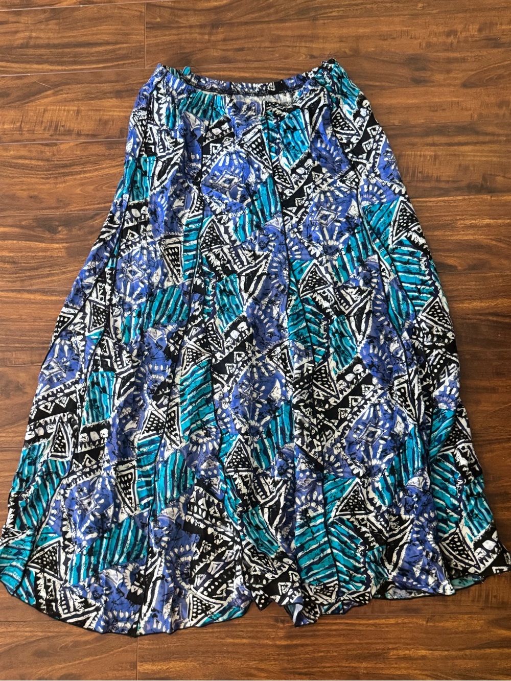 Source Unknown Blue & Teal Geometric Maxi Skirt